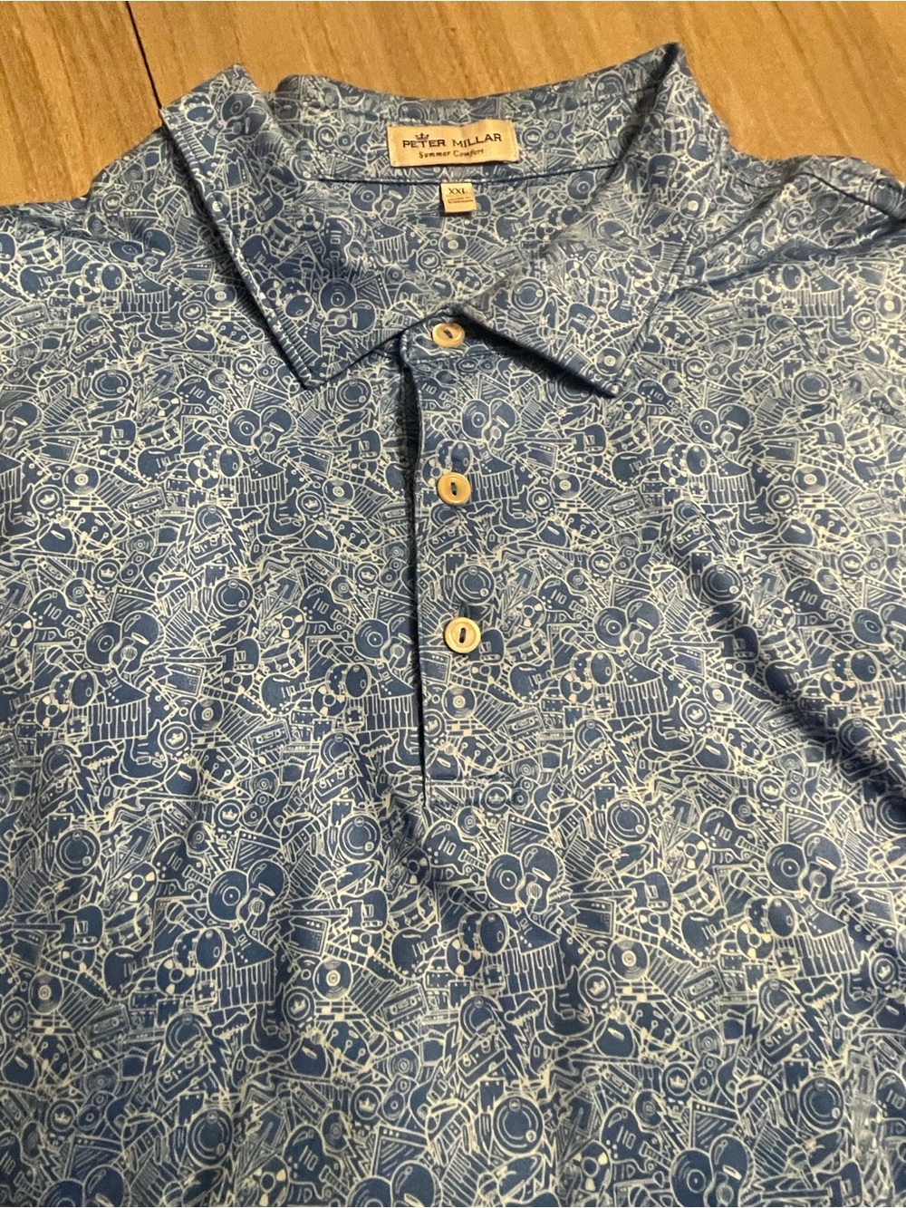 Peter Millar Summer Comfort Polo XXL Blue Guitar & Vinyl Record Print Edgewood